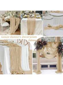 1 pieza Camino de mesa arrugado, Cubierta de mesa transparente de Bali, Mantel de gasa, Decoración rústica bohemia de otoño/invierno, Boda, Despedida de soltera, Fiesta festiva, Todo el año