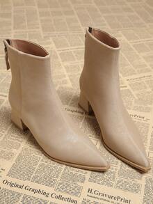 2025秋季新款优雅简约杏色粗跟尖头踝靴，百搭时尚女式踝靴，秋冬款 - 杏色 - 查看 3