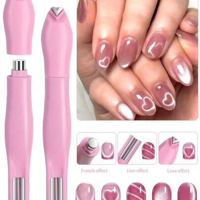 3D爱心美甲磁贴，三合一猫眼效果磁棒，适用于双线、月牙形和蛇形法式美甲，专业UV凝胶粘合工具，是美甲沙龙、DIY爱好者、新娘的理想之选，也是情人节和圣诞节的绝佳礼物——易于使用的磁性美甲设计套装