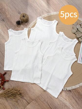 minizone 5 st/set barn unisex bomull enfärgade ärmlösa linnen, enkel pullover, andningsbar