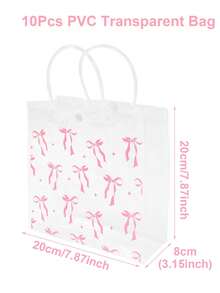 10 Stück rosa Schleife Klare PVC Party Geschenktüten (pro Set mit Griff), rosa Schleife Vollaufdruck transparente Geburtstags-Hochzeits-Party Geschenktüten, rosa Schleife Themen Geburtstags-Party Geschenktüten, 1. Geburtstags-Party Geschenk transparente Verpackungstüten, Party Favor Tüten Geschenktüte für Hochzeit Geburtstag Baby Shower Valentinstag Muttertag Party, Geburtstagsgeschenk, Baby Shower Dekoration, Gender Reveal Dekoration, wiederverwendbare PVC Umhüllungstüte (Kokette rosa Schleife)