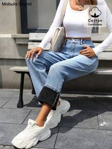 Quần Jeans Denim Co Giãn Lót Nhiệt Ấm Áp Thời Trang Dành Cho Nữ, Thích Hợp Cho Mùa Thu/Đông - Màu xanh lam - Xem 2