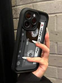 1 pieza Funda de teléfono compatible con iPhone X XR XS Max 11 12 13 13Pro 13ProMax 14ProMax 14ProMax 15 15PRO 15PLUS 15PROMAX 16 16Pro 16Plus 16Promax Serie, con diseño simple impreso de casete retro, resistente al agua, a los golpes y a los arañazos, adecuada para iPhone 17 Air - Negro - Ver 5