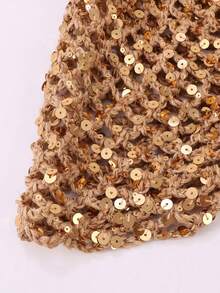 1pc Women's Fashion Hollow Crochet Sequin Beanie, Suitable For Everyday Wear