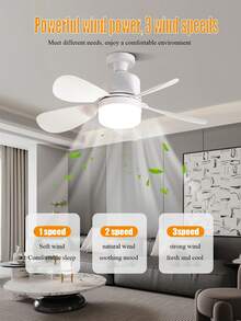 1pc White LED Lighting Ceiling Fan, 5-Blade Design, Equipped With E27 Bulb, Supports Lighting Brightness And Wind Speed Adjustment, Suitable For Living Room, Bedroom, Office, Kitchen, Dining Room And Other Spaces. - Multicolor - View 9