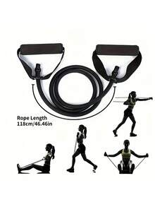 1pc Premium Rubber Resistance Band With Comfort Handles - Ideal For Home Workouts, Strength Training, Pilates & Toning | Durable Fitness Stretching Rope In Black, Green, Red, Blue, Strength Training Gear | Secure Attachment Features | Adjustable Resistance Bands, Resistance Bands For Working Out - 綠色 - 查看 3