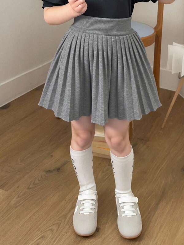 Dazy Kids Conjunto de suéter casual de unicolor con cintura elástica y falda mini plisada para niña