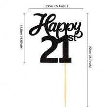 1 Peça Topo de Bolo de 21st Aniversário Preto Brilhante e Dourado, Decoração de Festa de 21st Aniversário, Itens de Decoração para Festa de 21st Aniversário Divertidos