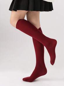 1/4/5 paia di calze a mezza gamba/polpaccio di colore unito per donna, con motivo a onde antiscivolo, in nero/marrone/bordeaux/beige, calze eleganti, stile Y2K, calze calde e confortevoli