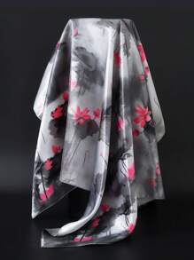 1条时尚方形真丝围巾，新款设计，90*90厘米，奢华围巾，花卉印花头巾披肩颈巾，女士适用，35.4英寸，适合连衣裙搭配。 - A - 查看 28