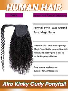 非洲卷曲马尾接发片 非洲式环绕马尾辫 真人发片 女士巴西原生发 自然色 - Natural Black - 查看 4