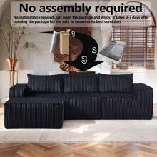 Modern Minimalist Modular Sectional Sofa, L-Shape Upholstered Cloud Couch With Deep Seats, Right Facing Chaise For Living Room-Black - 黑色 - 查看 7