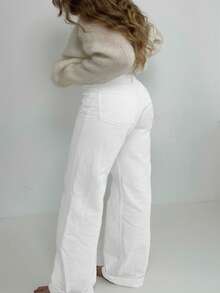 女式大码宽松直筒牛仔裤 - 白色 - 查看 8