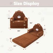 Kids Couch, 2-In-1 Convertible Soft Sherpa Fabric, Toddler Chairs Comfy 1-5 Years Old, Cartoon Animal & Crown Design, Toddler Furniture For Bedroom And Playroom, Bear, Medium - 棕熊三折 - 查看 2