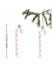12/6 Pcs Candy Canes Plastic Christmas Candy Cane Ornaments Glitter Cane Plastic Xmas Tree Hanging Ornaments Decorations Hanging For Holiday Party Decoration (Pink)