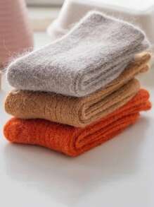 2 Pairs Women's Wool Socks Autumn Winter Thickened Mid-Tube Socks With Wool Warm Rabbit Hair Socks Winter Black Cashmere Stockings Christmas Gift - Mouldless - View 8