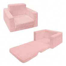 Kids Chairs For Toddler, 2-In-1 Toddler Soft Sherpa Couch Fold Out, Convertible Sofa To Lounger For Girls And Boys, Grey,Pink,Cream - 粉色 - 查看 1
