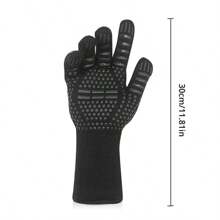 One Piece BBQ Gloves High Temperature Resistance Oven Mitts 800 Degrees Flame Resistant Barbecue Heat Insulation Microwave Gloves, Cut Resistant, Non-Slip Silicone BBQ Gloves For Kitchen, Grill, Camping, And Cookware - Black - View 11
