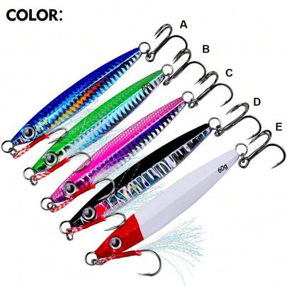 TACKLEPIONEER 1pc Saltwater Fishing Jig 10g-60g With Assisted Hook, Luminous Vertical Jig, Quick Lead Jig Sea Fishing Jig Spoon Lure For Tuna, Salmon,