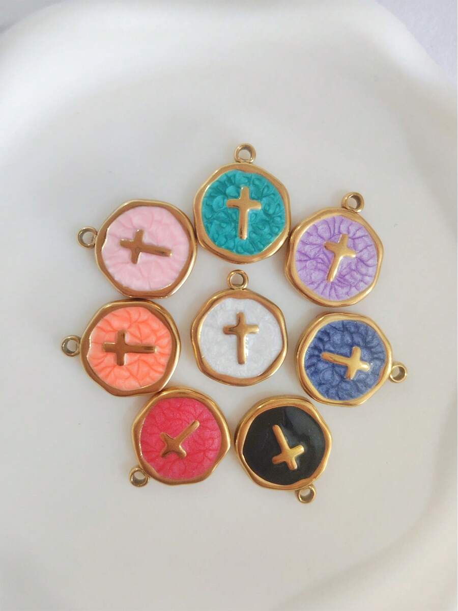 3/5/10个混色油滴形18K镀金不锈钢十字架DIY饰品吊坠，适用于项链、手链、配饰 - Cross - 查看 1