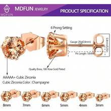 MDFUN 6 Pairs Stud Earrings Sets 3-8MM 18K Gold Plated Round 5A+ Cubic Zirconia Earrings CZ 6 Prong Ears Jewelry Women - C-玫瑰金3-8MM - 查看 2