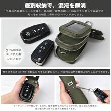 キーケース スマートキーケース キーホルダー カラビナ付き 2個収納 本革 コンパクト ダブルファスナー クリア窓 窓付き お洒落 柔らかい プレゼント メンズ レディース - ブラック - チェックする 5