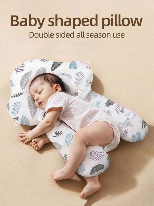 1pc New Multifunctional Reversible Baby Pillow, Cute Cartoon Animal, Feather & Leaf Print, Soft & Breathable, Corrects Baby Head Shape, Double-Sided 4-Season Use, Infant Comfort Cushion Love Valentine