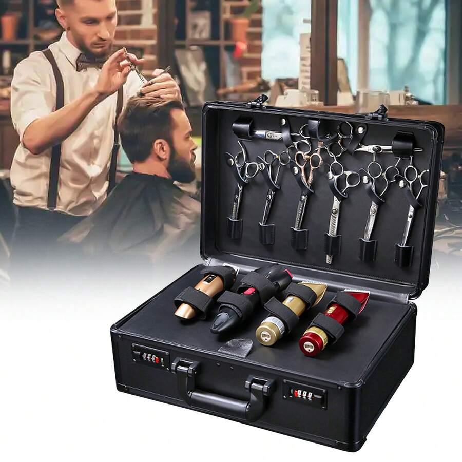 Professional Barber Toolbox Portable Black Barber Tool Case Large Capacity With Partition Storage For Stylists - Black - View 1