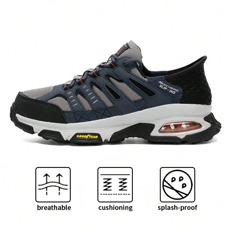 Skechers 男士缓震透气运动鞋,城市户外徒步跑步鞋 237322C - 海軍藍色/灰色 - 查看 1