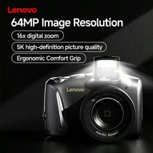Lenovo 联想 C35 5K 64MP 数码相机，配备 16 倍变焦、3 英寸屏幕、专业传感器、自动对焦和防抖、8 种可选拍摄场景、用于直播的紧凑型旅行相机、初学者 - 包括 64GB TF 卡和配件、初学者摄影 | 时尚白色相机 | 可调设置、用于视频博客的相机 - 黑色 - 查看 1