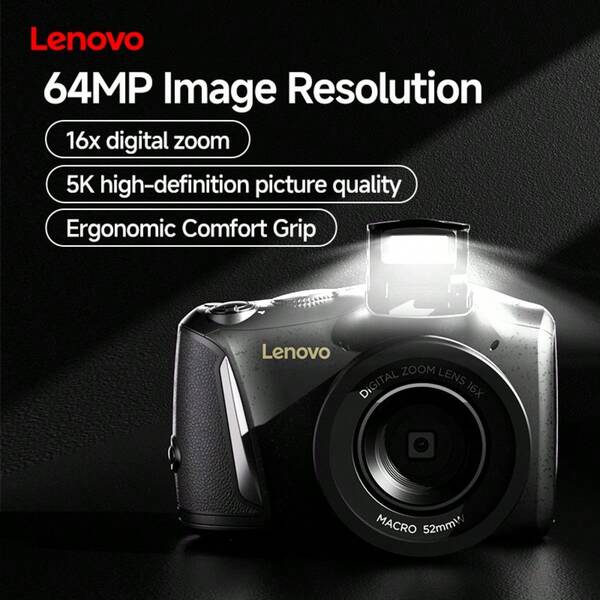 Lenovo Lenovo C35 5K 64MP Digital Camera With 16X Zoom, 3" Screen, Professional Sensor, Auto Focus & Anti-Shake, 8 Optional Shooting Scenes, Compact Travel Camera For Live Streaming, Beginners - Includes 64GB TF Card & Accessories, Beginner Photography | Sleek White Camera | Adjustable Settings, Camera For Vlogging