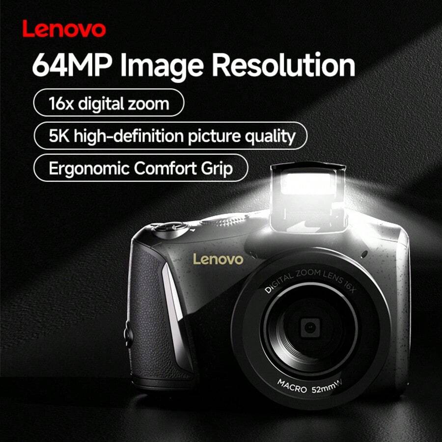 Lenovo 联想 C35 5K 64MP 数码相机,配备 16 倍变焦、3 英寸屏幕、专业传感器、自动对焦和防抖、8 种可选拍摄场景、用于直播的紧凑型旅行相机、初学者 - 包括 64GB TF 卡和配件、初学者摄影 | 时尚白色相机 | 可调设置、用于视频博客的相机 - 黑色 - 查看 1