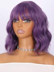 SMILCO 14-Inch Purple Wavy Wig For Women With Straight Bangs To Make Your Face Look Smaller. Medium-Length Hair Is Fluffy And Natural. Fashionable For Daily Outings - Màu tím - Xem 8