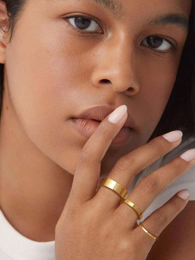 Milacolato 14K Gold Filled Rings For Women Gold Stacking Stackable Band Rings Thick Thin Band Plain Pinky Thumb Ring Non Tarnish Comfort Fit Size 5-11 - 彩色 - 查看 3