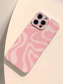 Pink 1pc Minimalist Artistic Color Block Asymmetrical Pattern Perforated Glossy Filament Hard Phone Case, Compatible With IPhone 11/12/13/14/15/16 Pro Max Waterproof Shockproof Anti-Fall Scratch Resistant - Multicolor - View 4