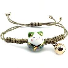Omky Pulsera Ajustable Gatito de la Suerte| Varios Colores| Maneki Neko.| Gato de cerámica grande - NegroRosaVerde - Ver 9