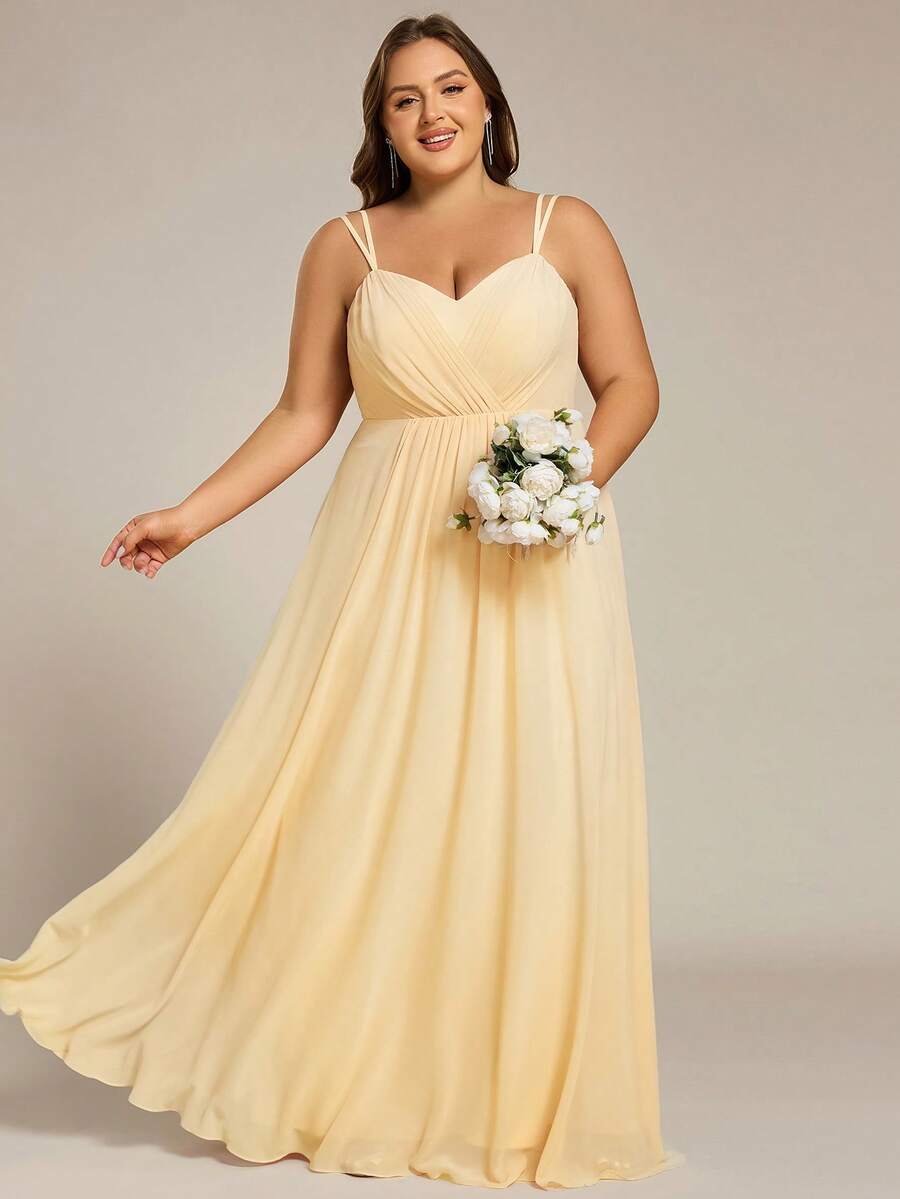 EVERPRETTY Plus Size Backless V-Neck Chiffon Bridesmaid Dress Spring - Yellow - View 1