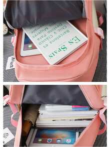 KIT 5 Leisure And Travel Backpacks For Teenagers And Girls Students Korean Tour Large Capacity With Waterproof Keychain - màu đen - Xem 3