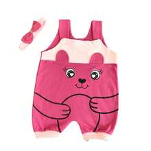 Overalls + Headband Set – Baby Girl Cow Print Size RN To 3 Months - Hot Pink - View 6
