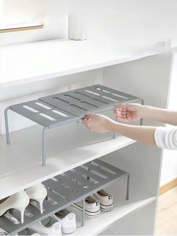 1pc Solid Color Expandable Multi-Tier Shoe Rack, Space-Saving Plastic Shoe & Slipper Storage Organizer For Kitchen, Living Room, Dorm