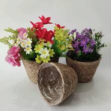 1 Stück handgewebter Strohpflanzenkorb, indoor geflochtener Blumentopf Deko, indoor outdoor Gartendekoration, Seegras Topfpflanzenkorb Pflanzenset - Rohrkolben-Stil - Übersicht 5