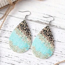 1 par de pendientes de gota de agua acrílica 2D con estampado de leopardo vintage minimalista y brillo para mujeres