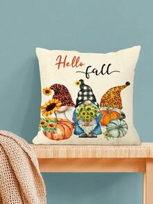 1/4 件亚麻印花方形抱枕套，感恩节南瓜图案枕套（不含枕芯），柔软面料，适合客厅、卧室、沙发、汽车、四季、返校季、节日礼物、秋季装饰、房间装饰