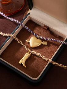 1 件夏季时尚精致不锈钢波西米亚爱情太阳四叶草多巴胺手链，展现魅力和个性化，适合女性日常穿衣装饰、海滩度假派对、音乐节。