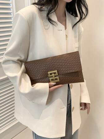 New Niche Design Fashion Crocodile Embossed Envelope Bag, Retro Style Women Handbag