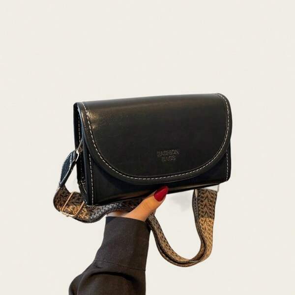 Black PU Soft Leather Retro Chic Wide Shoulder Strap Square Bag - Fashionable Solid Color Flip Shoulder Bag, Equipped With Adjustable Shoulder Straps, High Aesthetic Small Bag Suitable For Women - Perfect For Daily Use And Travel. The Size Is 20cm * 12cm * 8cm