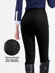 Damskie, obcisłe spodnie jeździeckie z wysokim stanem i jednolitym kolorem, wyszczuplające, miękkie i wygodne, antypoślizgowe i trwałe, z elastycznej tkaniny, kieszenie boczne, odpowiednie do treningu jeździeckiego na świeżym powietrzu i do codziennego noszenia