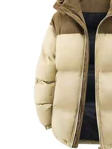 Men's Autumn/Winter Thick Padded Coat, Color Block Hooded Coat - Khaki - View 4