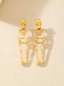 1 Pair Fashionable Unisex Metal Skeleton Skull Stud Earrings, Halloween Party Jewelry