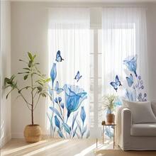 2 pezzi di tenda velaria semi-trasparente e leggera, 52" di larghezza x 63" di lunghezza, con stampa floreale semplice di farfalle e uccelli, tende decorative in voile dal design moderno e semplice - Multicolore - Visualizzare 7